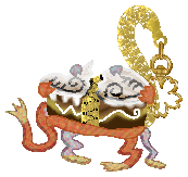 Klevas's starter Zippi resembles a protein bar that stands on four legs using it's own ripped wrapper and has similarly fashioned arms which hold ceramic shards like a mask above its head. A zipper runs down the middle of it's icing mouth and along the top of it's body and behind it ending in a cherry blossom keychain charm