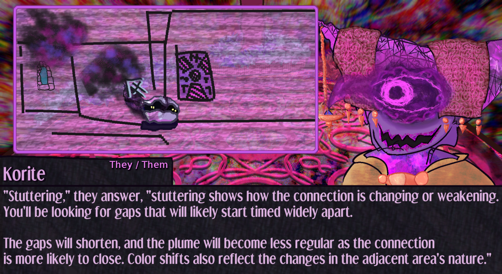 the voidclam's smoke from earlier is stuttered. Stuttering, they answer, stuttering shows how the connection is  changing or weakening. You'll be looking for gaps that will likely start  timed widely apart. The gaps will shorten, and the plume will  become less regular as the connection is more likely to close.  Color shifts also reflect the changes in the adjacent area's nature. the voidclam's smoke from earlier is stuttered. Stuttering, they answer, stuttering shows how the connection is  changing or weakening. You'll be looking for gaps that will likely start  timed widely apart. The gaps will shorten, and the plume will  become less regular as the connection is more likely to close.  Color shifts also reflect the changes in the adjacent area's nature.