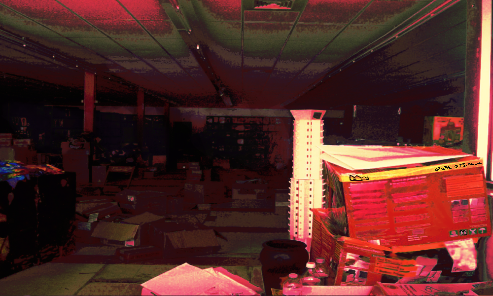 an abandoned halloween store, it is dark within, many costumes still line the shelves, and the same for sold items