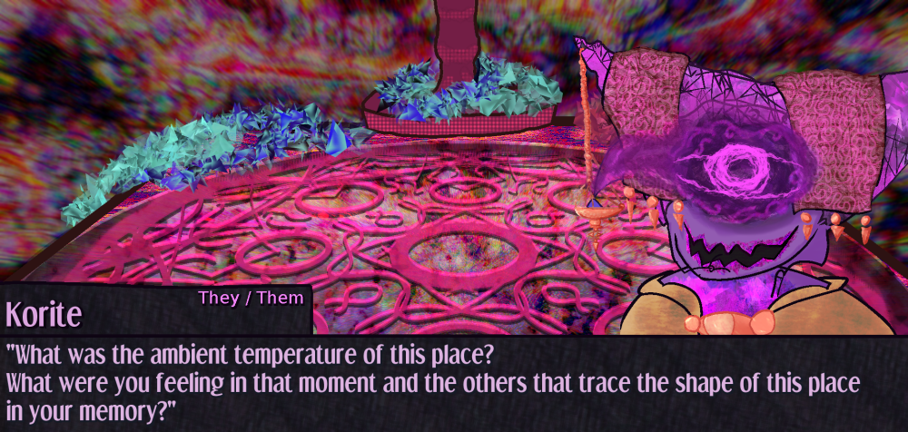 Korite smiles with their eye open as they say What was the ambient temperature of this place? What were you feeling in that moment and the others that trace the shape of this place in your memory? Korite smiles with their eye open as they say What was the ambient temperature of this place? What were you feeling in that moment and the others that trace the shape of this place in your memory?