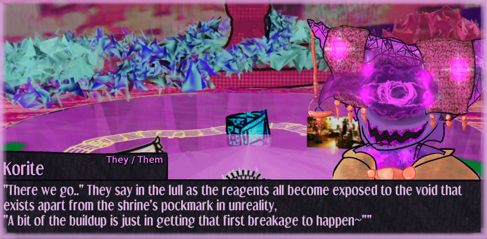 Korite gleefully talks as the ritual begins and the glow on them only intensifies, their body thrumming with arcane power Korite gleefully talks as the ritual begins and the glow on them only intensifies, their body thrumming with arcane power